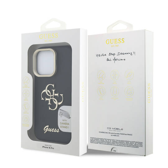 Apple iPhone 16 Pro Kılıf Guess Orjinal Lisanslı Grained Yazı Logolu Kamera Standlı Kapak - 12