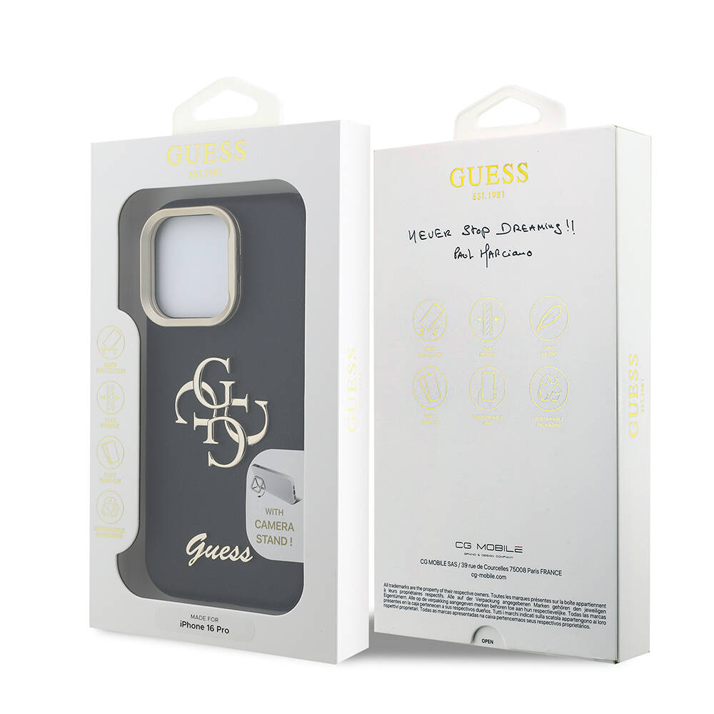 Apple iPhone 16 Pro Kılıf Guess Orjinal Lisanslı Grained Yazı Logolu Kamera Standlı Kapak - 12