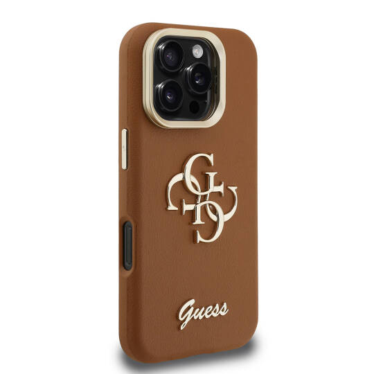 Apple iPhone 16 Pro Kılıf Guess Orjinal Lisanslı Grained Yazı Logolu Kamera Standlı Kapak - 15