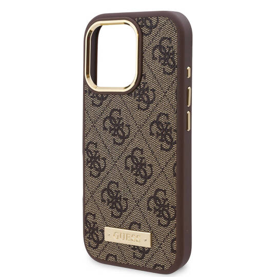 Apple iPhone 16 Pro Kılıf Guess Orjinal Lisanslı M-safe Şarj Özellikli 4G Desenli PU Metal Plaka Klasik Logolu Kapak - 9
