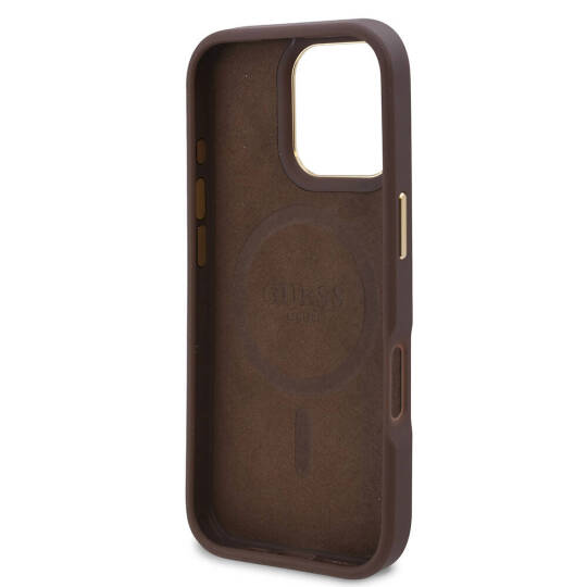 Apple iPhone 16 Pro Kılıf Guess Orjinal Lisanslı M-safe Şarj Özellikli 4G Desenli PU Metal Plaka Klasik Logolu Kapak - 10