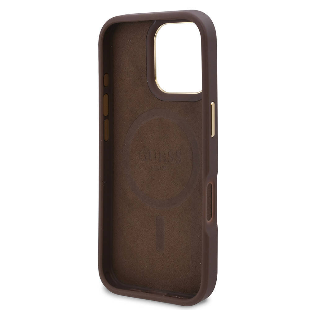 Apple iPhone 16 Pro Kılıf Guess Orjinal Lisanslı M-safe Şarj Özellikli 4G Desenli PU Metal Plaka Klasik Logolu Kapak - 10