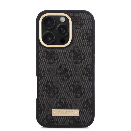 Apple iPhone 16 Pro Kılıf Guess Orjinal Lisanslı M-safe Şarj Özellikli 4G Desenli PU Metal Plaka Klasik Logolu Kapak - 13