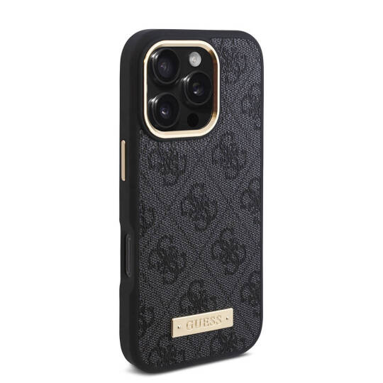 Apple iPhone 16 Pro Kılıf Guess Orjinal Lisanslı M-safe Şarj Özellikli 4G Desenli PU Metal Plaka Klasik Logolu Kapak - 14