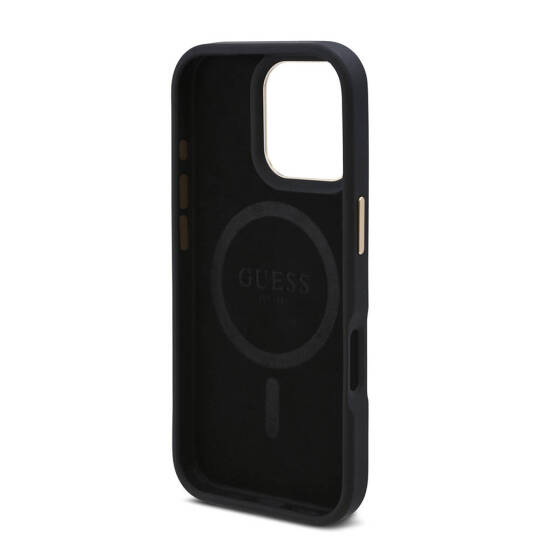 Apple iPhone 16 Pro Kılıf Guess Orjinal Lisanslı M-safe Şarj Özellikli 4G Desenli PU Metal Plaka Klasik Logolu Kapak - 17