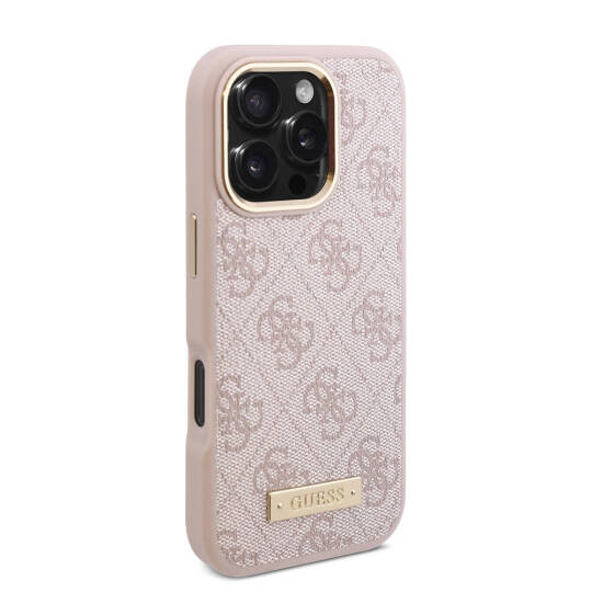 Apple iPhone 16 Pro Kılıf Guess Orjinal Lisanslı M-safe Şarj Özellikli 4G Desenli PU Metal Plaka Klasik Logolu Kapak - 22