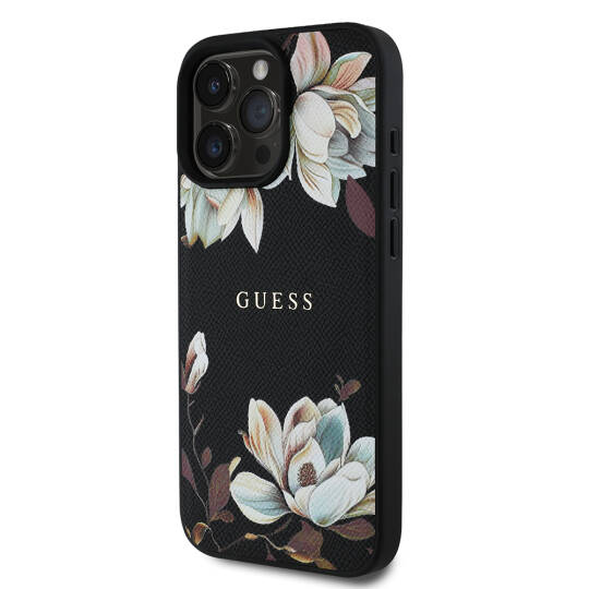 Apple iPhone 16 Pro Kılıf Guess Orjinal Lisanslı M-safe Şarj Özellikli Taneli Çiçek Tasarımlı Metal Yazı Logolu Kapak - 6