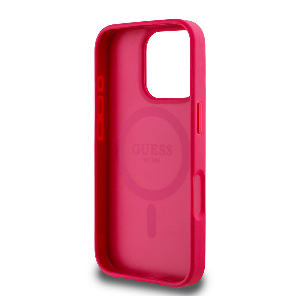 Apple iPhone 16 Pro Kılıf Guess Orjinal Lisanslı M-safe Şarj Özellikli Taneli Çiçek Tasarımlı Metal Yazı Logolu Kapak - 22