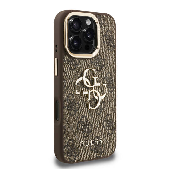 Apple iPhone 16 Pro Kılıf Guess Orjinal Lisanslı PU Deri 4G Desenli Metal Büyük 4G ve Yazı Logolu Kamera Standlı Kapak - 8