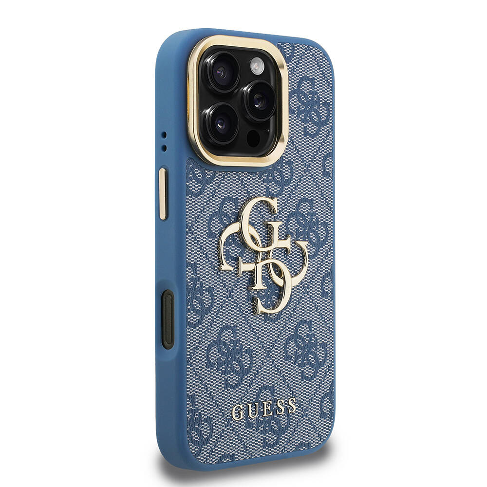 Apple iPhone 16 Pro Kılıf Guess Orjinal Lisanslı PU Deri 4G Desenli Metal Büyük 4G ve Yazı Logolu Kamera Standlı Kapak - 15