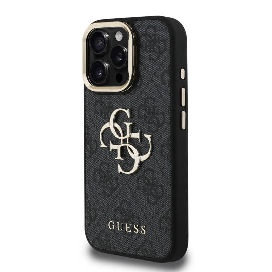 Apple iPhone 16 Pro Kılıf Guess Orjinal Lisanslı PU Deri 4G Desenli Metal Büyük 4G ve Yazı Logolu Kamera Standlı Kapak - 20