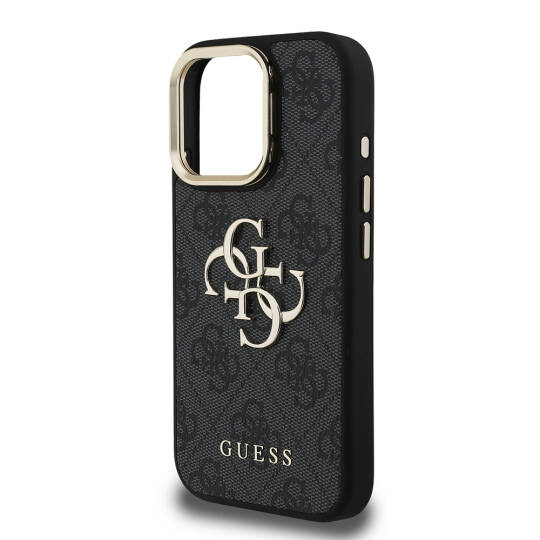 Apple iPhone 16 Pro Kılıf Guess Orjinal Lisanslı PU Deri 4G Desenli Metal Büyük 4G ve Yazı Logolu Kamera Standlı Kapak - 24