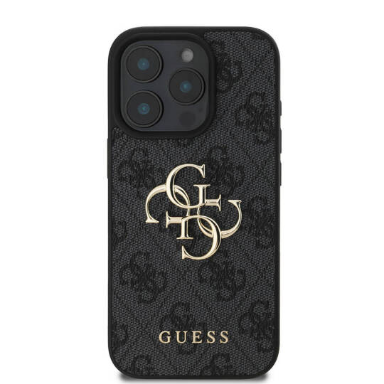 Apple iPhone 16 Pro Kılıf Guess Orjinal Lisanslı PU Deri 4G Desenli Metal Büyük 4G ve Yazı Logolu Kapak - 6