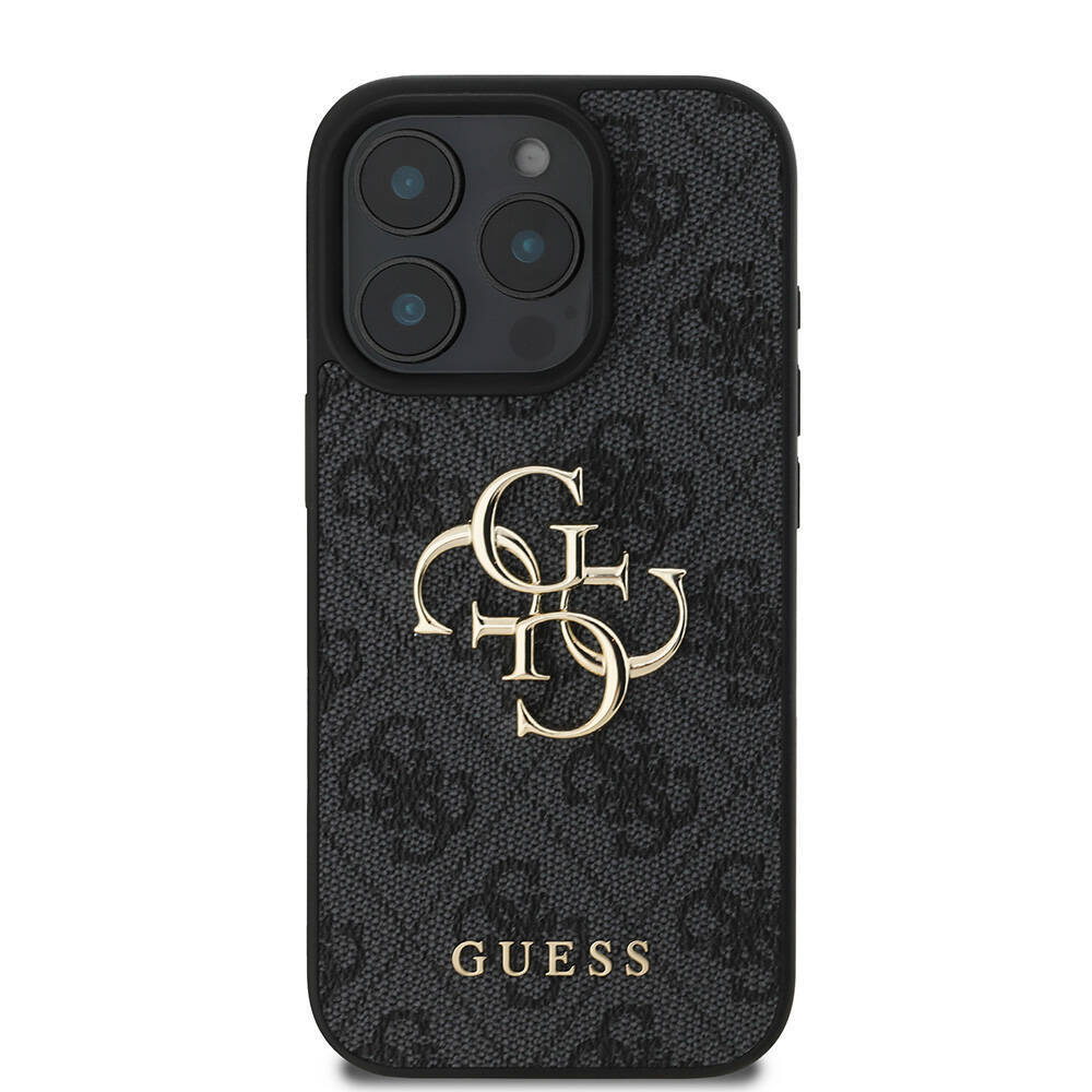 Apple iPhone 16 Pro Kılıf Guess Orjinal Lisanslı PU Deri 4G Desenli Metal Büyük 4G ve Yazı Logolu Kapak - 6