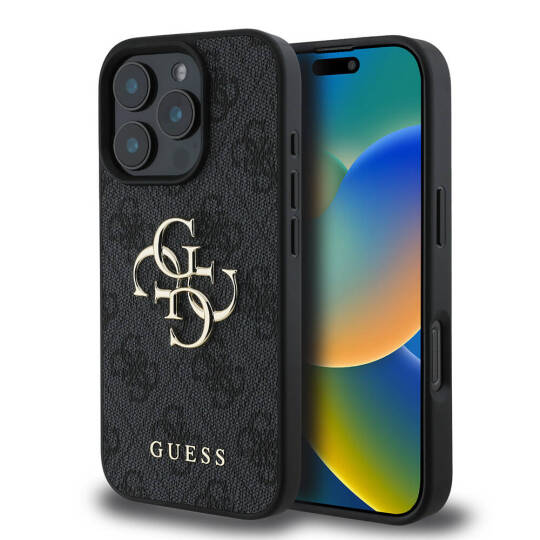 Apple iPhone 16 Pro Kılıf Guess Orjinal Lisanslı PU Deri 4G Desenli Metal Büyük 4G ve Yazı Logolu Kapak - 3