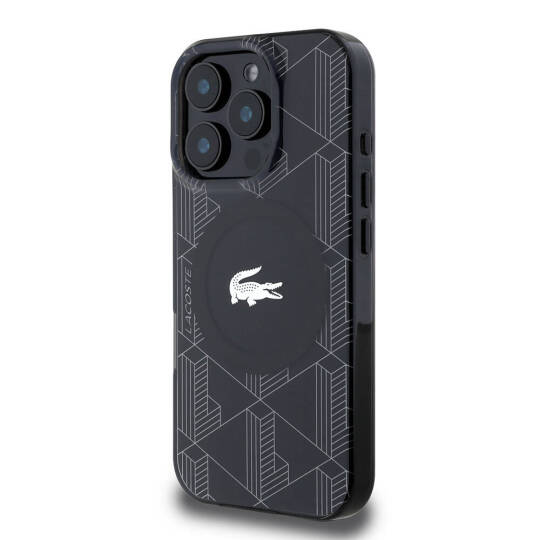 Apple iPhone 16 Pro Kılıf Lacoste Orjinal Lisanslı M-safe Şarj Özellikli IML Baskılı Gümüş Timsah Logolu Monogram Kapak - 5