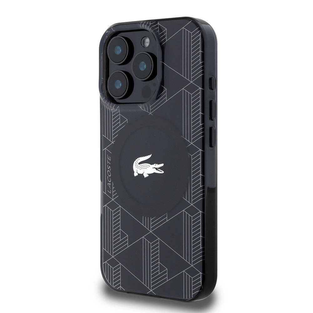 Apple iPhone 16 Pro Kılıf Lacoste Orjinal Lisanslı M-safe Şarj Özellikli IML Baskılı Gümüş Timsah Logolu Monogram Kapak - 5