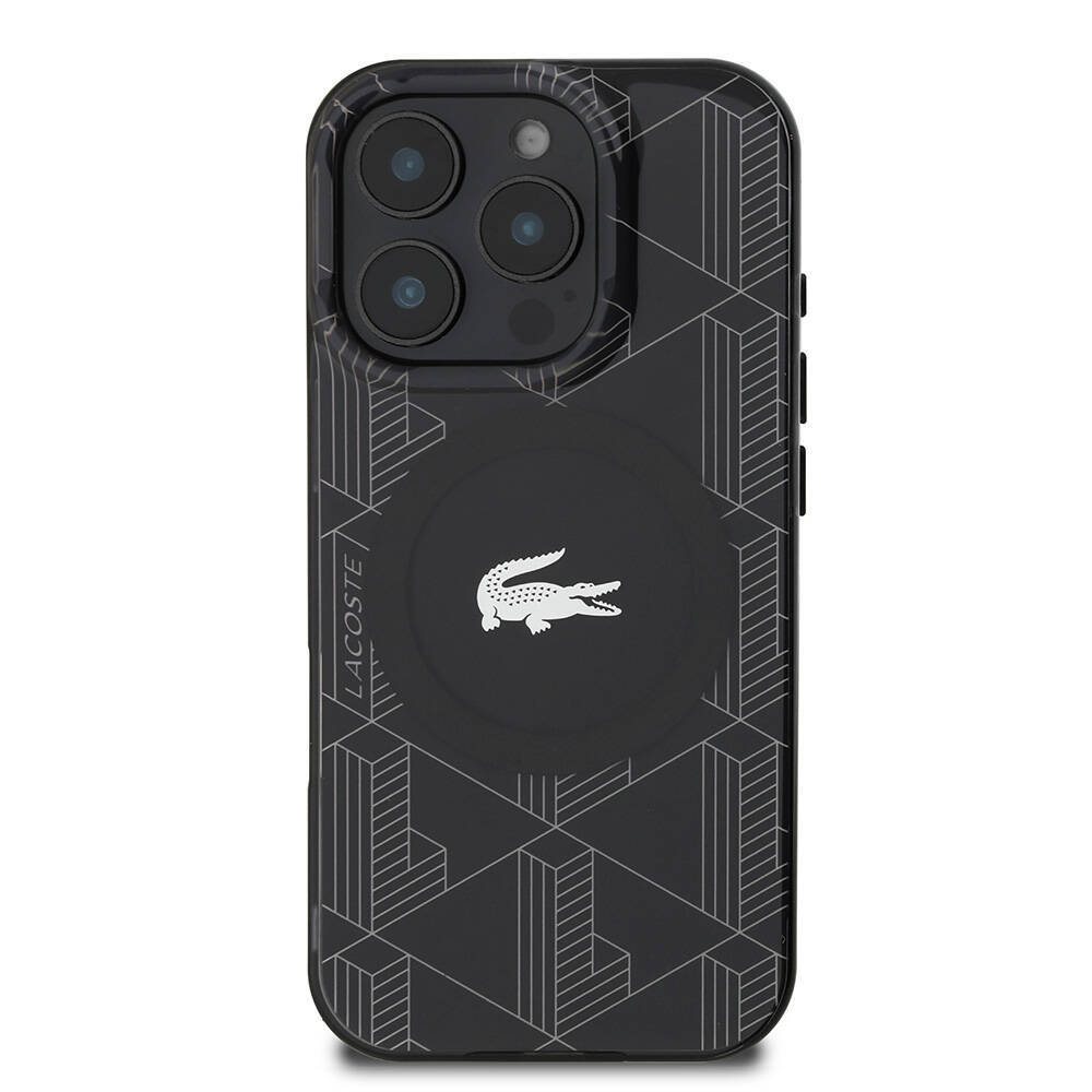 Apple iPhone 16 Pro Kılıf Lacoste Orjinal Lisanslı M-safe Şarj Özellikli IML Baskılı Gümüş Timsah Logolu Monogram Kapak - 6