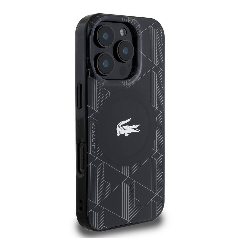 Apple iPhone 16 Pro Kılıf Lacoste Orjinal Lisanslı M-safe Şarj Özellikli IML Baskılı Gümüş Timsah Logolu Monogram Kapak - 7