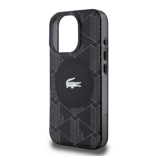 Apple iPhone 16 Pro Kılıf Lacoste Orjinal Lisanslı M-safe Şarj Özellikli IML Baskılı Gümüş Timsah Logolu Monogram Kapak - 9