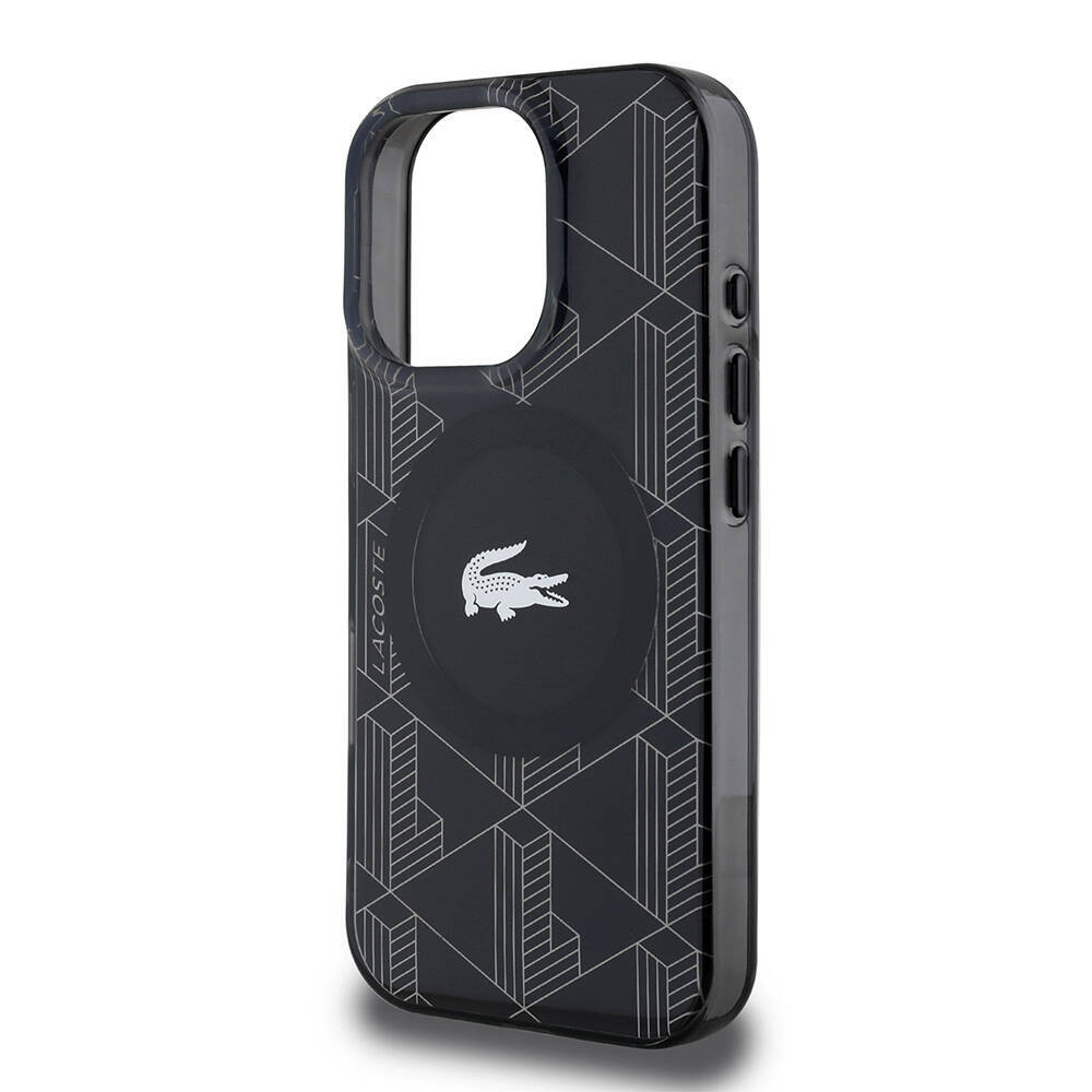 Apple iPhone 16 Pro Kılıf Lacoste Orjinal Lisanslı M-safe Şarj Özellikli IML Baskılı Gümüş Timsah Logolu Monogram Kapak - 9