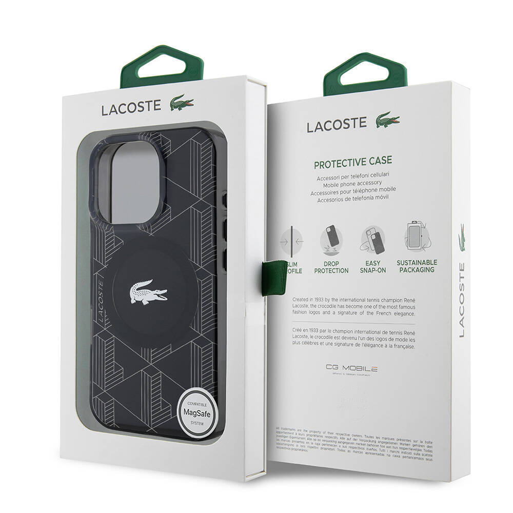 Apple iPhone 16 Pro Kılıf Lacoste Orjinal Lisanslı M-safe Şarj Özellikli IML Baskılı Gümüş Timsah Logolu Monogram Kapak - 11