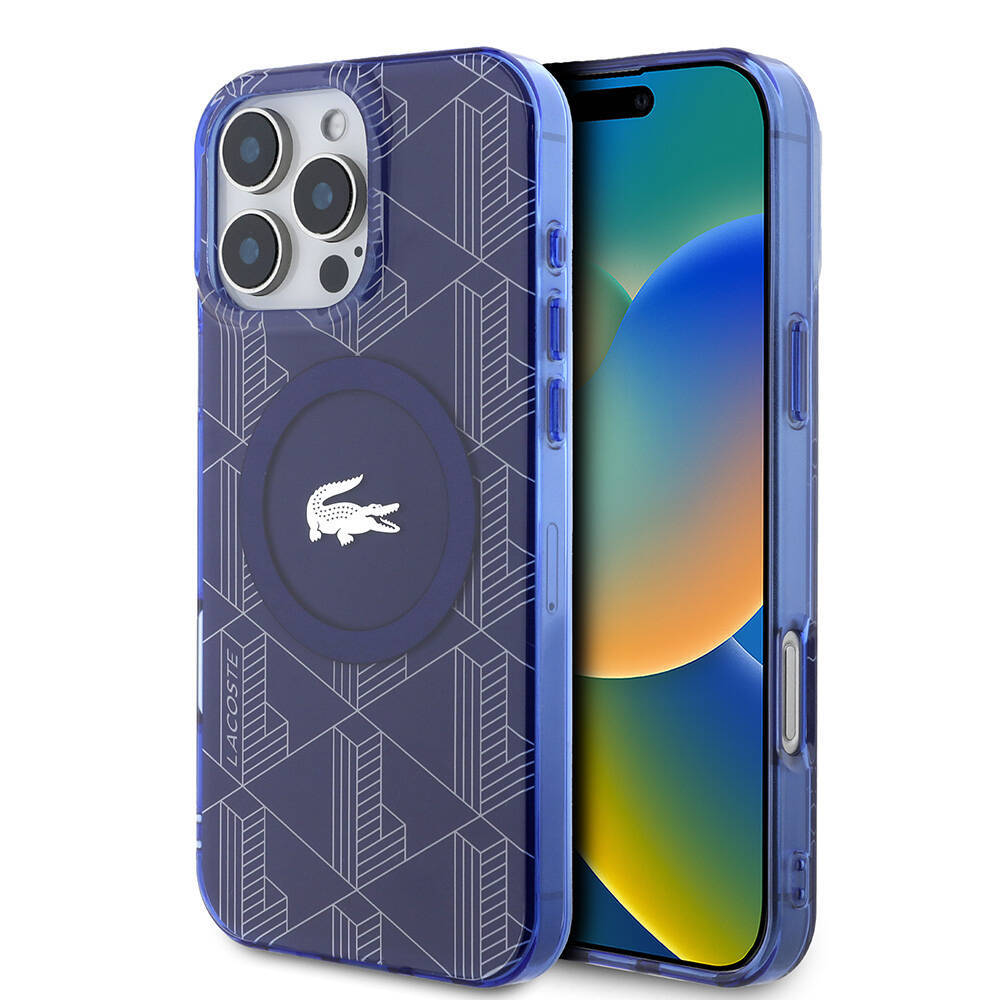 Apple iPhone 16 Pro Kılıf Lacoste Orjinal Lisanslı M-safe Şarj Özellikli IML Baskılı Gümüş Timsah Logolu Monogram Kapak - 12