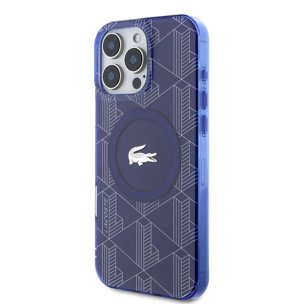 Apple iPhone 16 Pro Kılıf Lacoste Orjinal Lisanslı M-safe Şarj Özellikli IML Baskılı Gümüş Timsah Logolu Monogram Kapak - 13