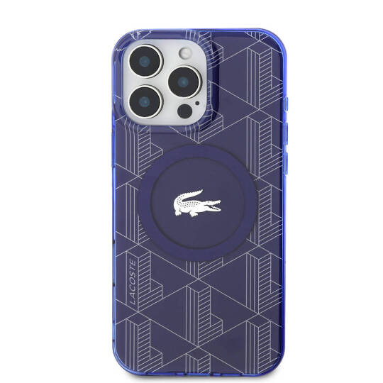 Apple iPhone 16 Pro Kılıf Lacoste Orjinal Lisanslı M-safe Şarj Özellikli IML Baskılı Gümüş Timsah Logolu Monogram Kapak - 14