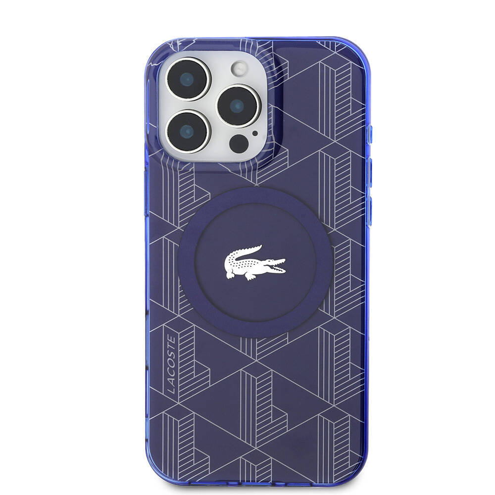 Apple iPhone 16 Pro Kılıf Lacoste Orjinal Lisanslı M-safe Şarj Özellikli IML Baskılı Gümüş Timsah Logolu Monogram Kapak - 14