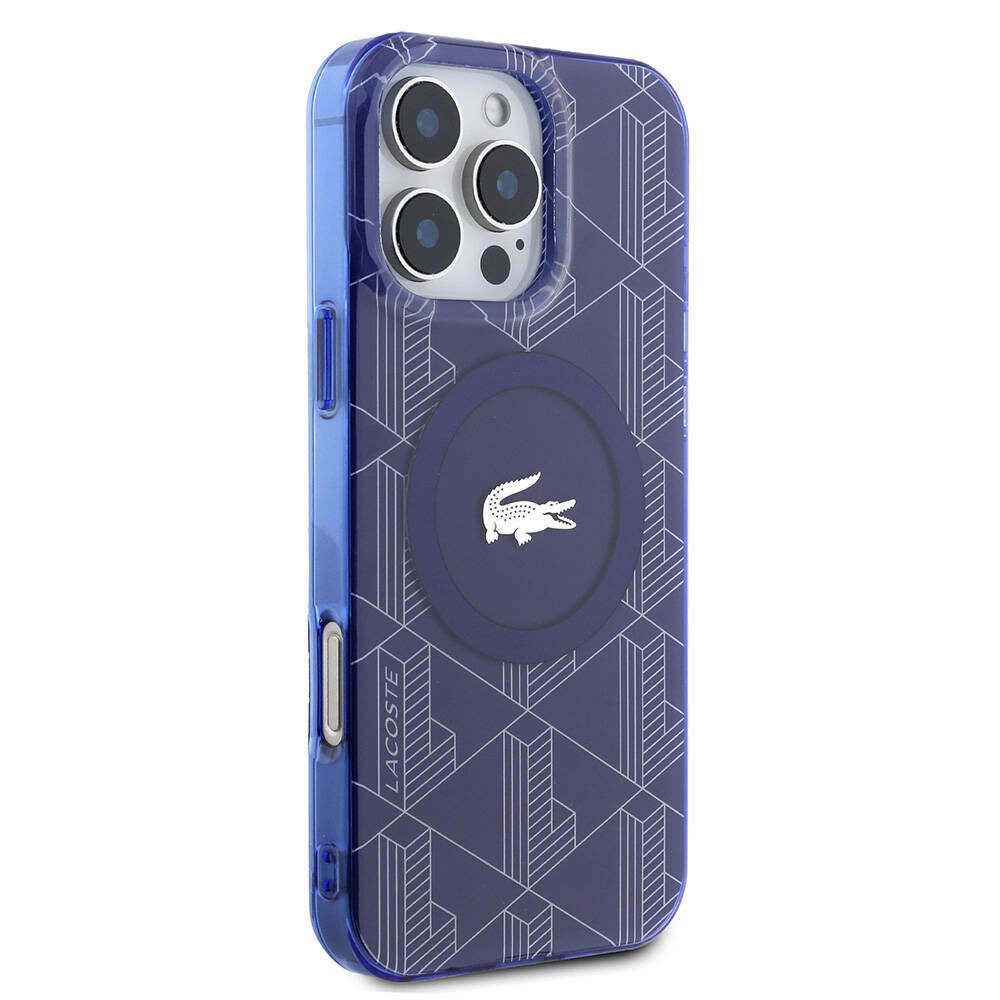 Apple iPhone 16 Pro Kılıf Lacoste Orjinal Lisanslı M-safe Şarj Özellikli IML Baskılı Gümüş Timsah Logolu Monogram Kapak - 15