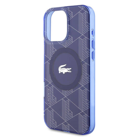 Apple iPhone 16 Pro Kılıf Lacoste Orjinal Lisanslı M-safe Şarj Özellikli IML Baskılı Gümüş Timsah Logolu Monogram Kapak - 17