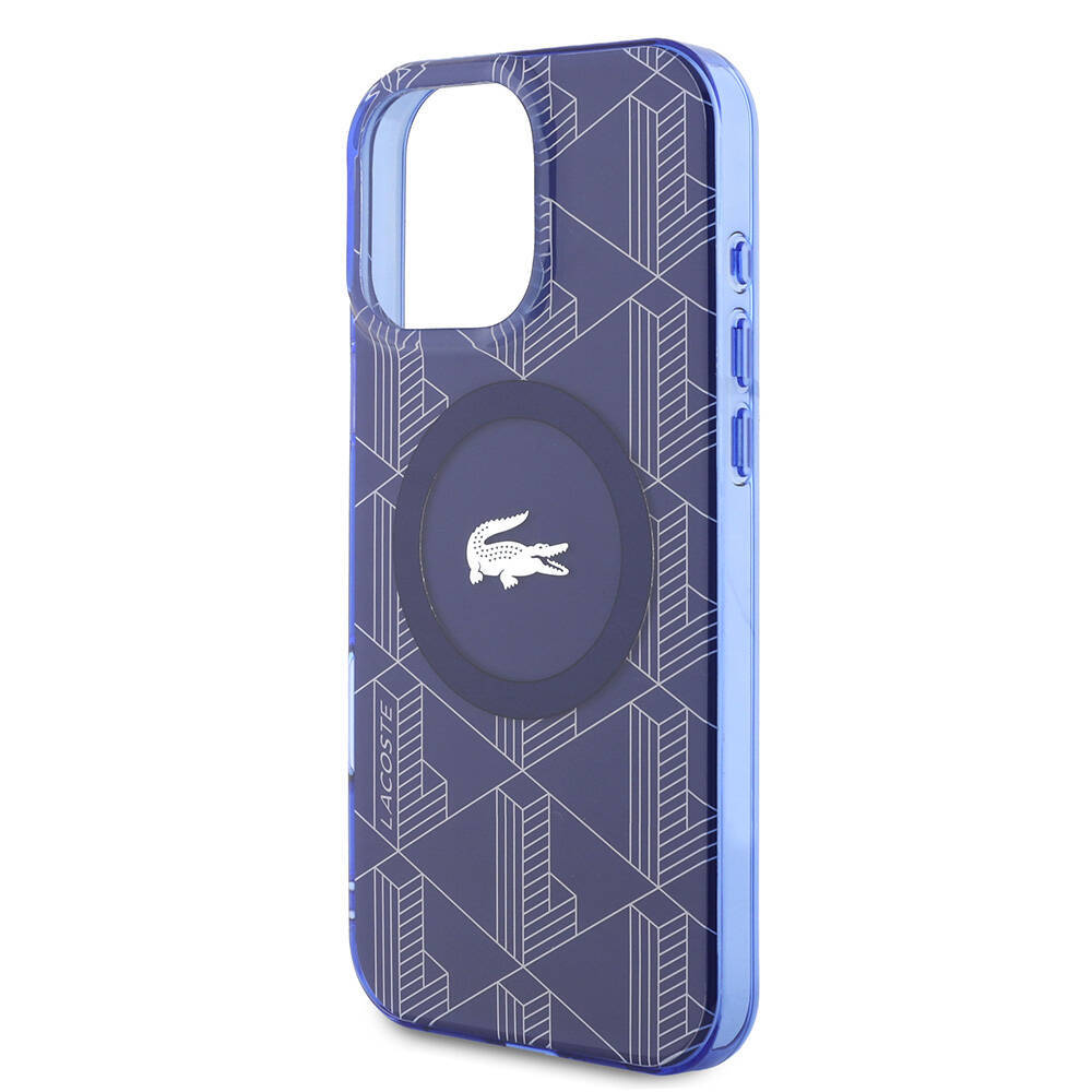 Apple iPhone 16 Pro Kılıf Lacoste Orjinal Lisanslı M-safe Şarj Özellikli IML Baskılı Gümüş Timsah Logolu Monogram Kapak - 17
