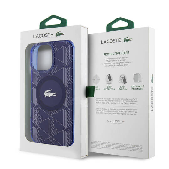 Apple iPhone 16 Pro Kılıf Lacoste Orjinal Lisanslı M-safe Şarj Özellikli IML Baskılı Gümüş Timsah Logolu Monogram Kapak - 19