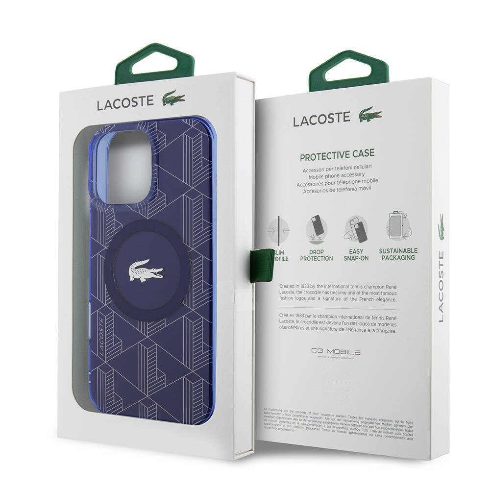 Apple iPhone 16 Pro Kılıf Lacoste Orjinal Lisanslı M-safe Şarj Özellikli IML Baskılı Gümüş Timsah Logolu Monogram Kapak - 19
