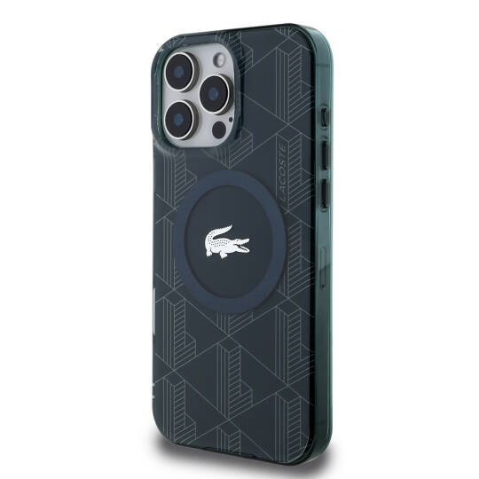 Apple iPhone 16 Pro Kılıf Lacoste Orjinal Lisanslı M-safe Şarj Özellikli IML Baskılı Gümüş Timsah Logolu Monogram Kapak - 20