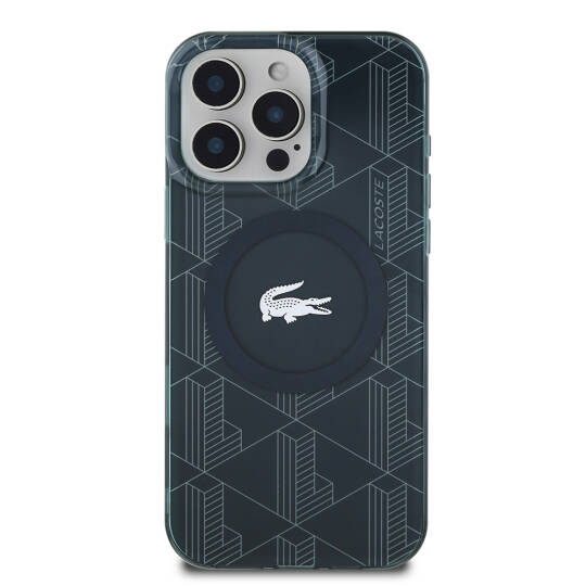 Apple iPhone 16 Pro Kılıf Lacoste Orjinal Lisanslı M-safe Şarj Özellikli IML Baskılı Gümüş Timsah Logolu Monogram Kapak - 21