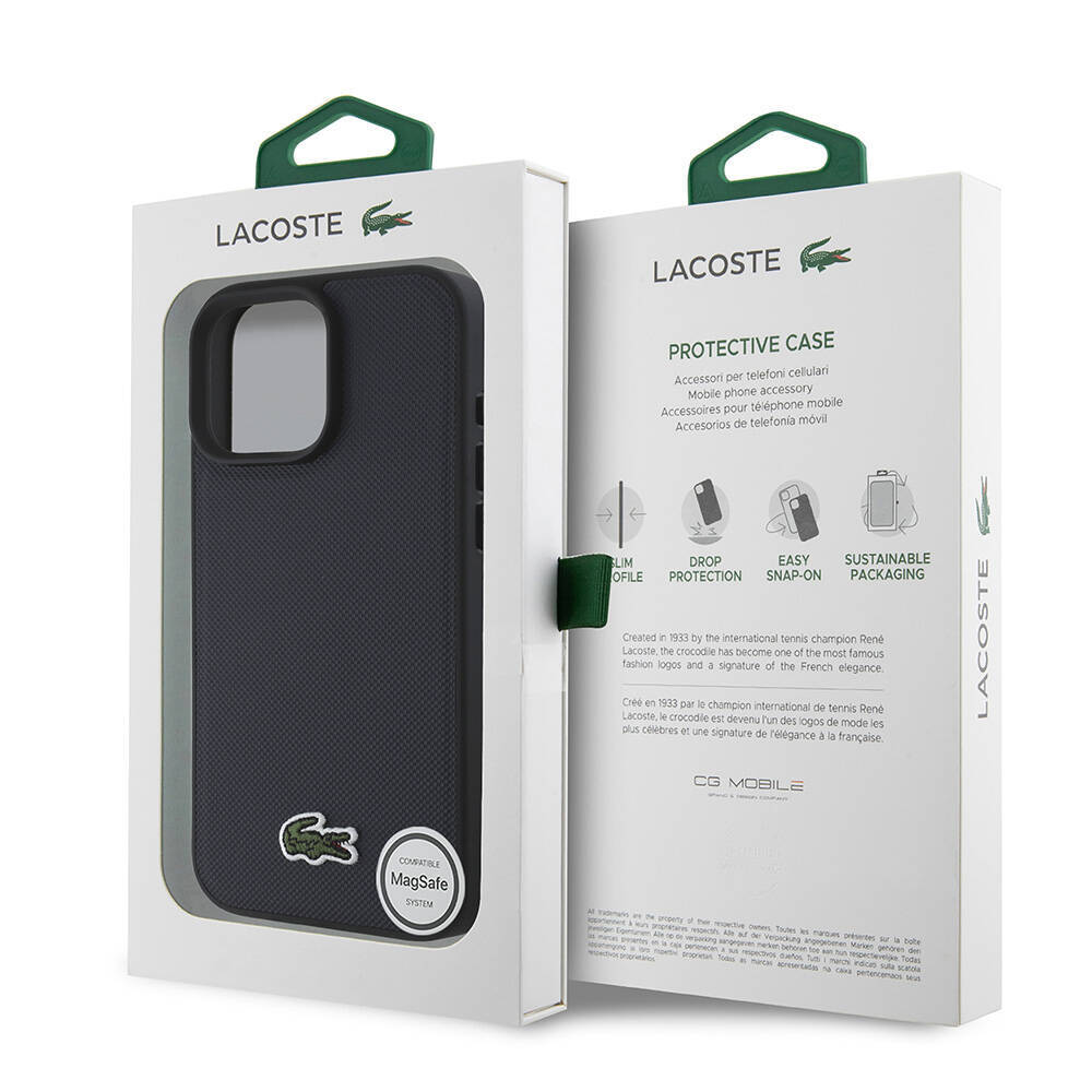 Apple iPhone 16 Pro Kılıf Lacoste Orjinal Lisanslı PU Pike Desenli Arka Yüzey İkonik Timsah Dokuma Logolu Kapak - 23