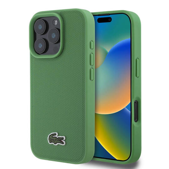 Apple iPhone 16 Pro Kılıf Lacoste Orjinal Lisanslı PU Pike Desenli Arka Yüzey İkonik Timsah Dokuma Logolu Kapak - 5