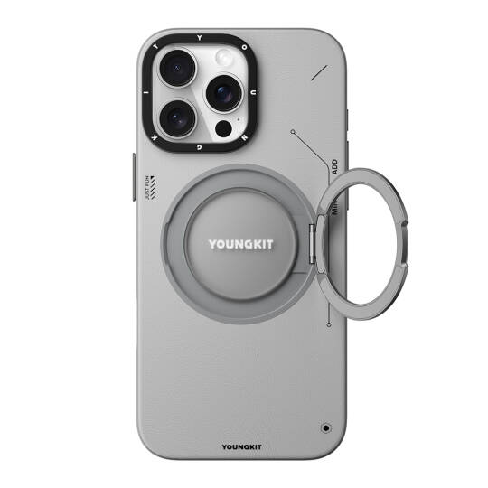 Apple iPhone 16 Pro Kılıf M-safe Şarj Özellikli 360° Standlı Basit Mat Deri Desenli Youngkit Tech Leather Serisi Kapak - 6