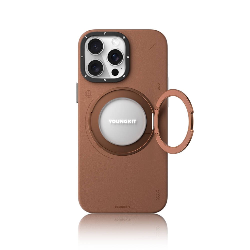 Apple iPhone 16 Pro Kılıf M-safe Şarj Özellikli 360° Standlı Basit Mat Deri Desenli Youngkit Tech Leather Serisi Kapak - 8