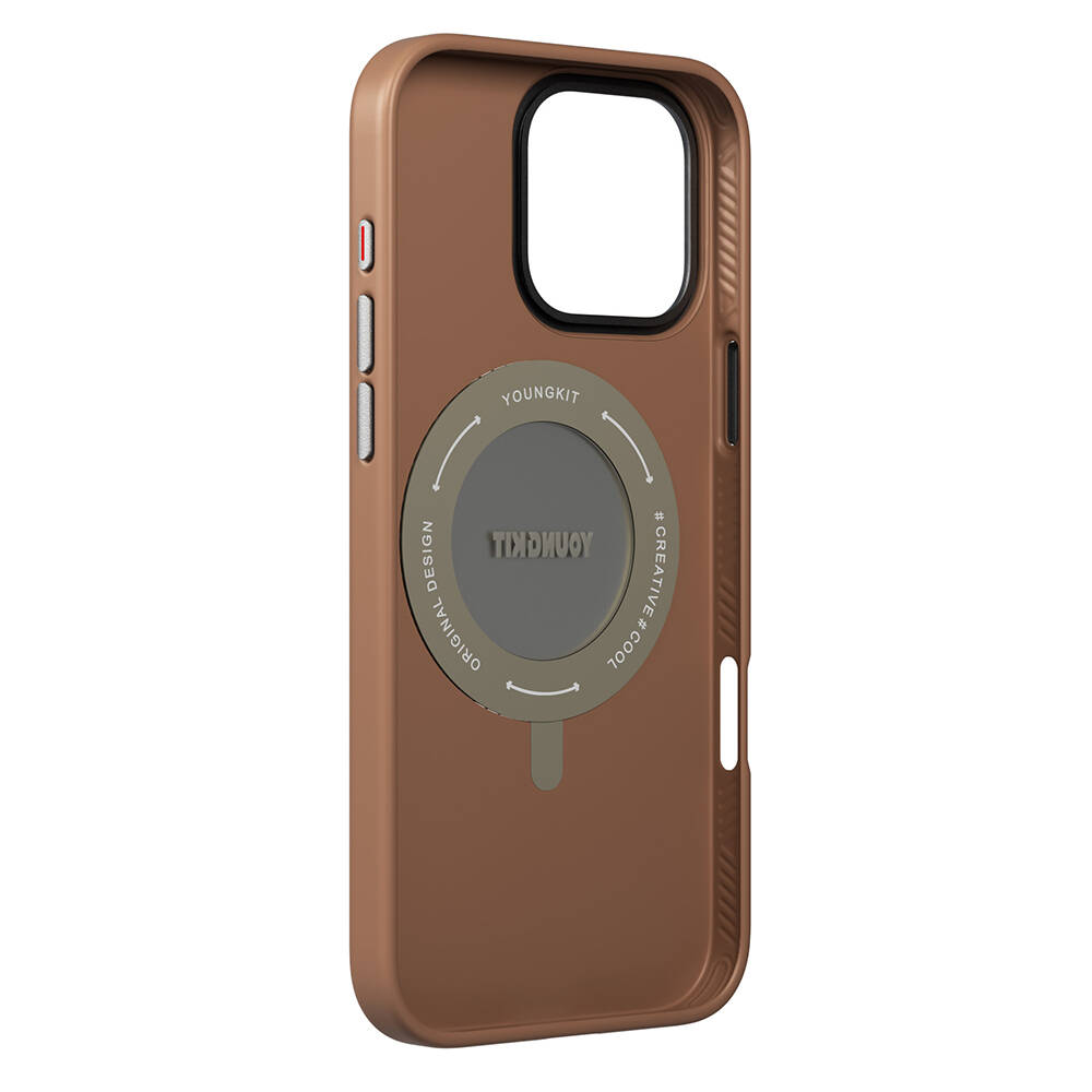 Apple iPhone 16 Pro Kılıf M-safe Şarj Özellikli 360° Standlı Basit Mat Deri Desenli Youngkit Tech Leather Serisi Kapak - 11