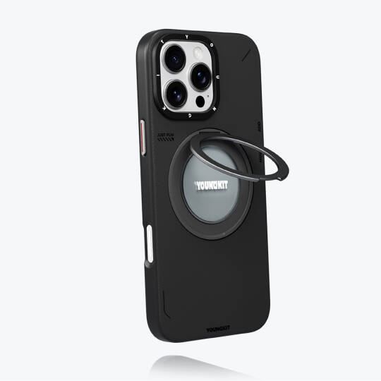 Apple iPhone 16 Pro Kılıf M-safe Şarj Özellikli 360° Standlı Basit Mat Deri Desenli Youngkit Tech Leather Serisi Kapak - 17