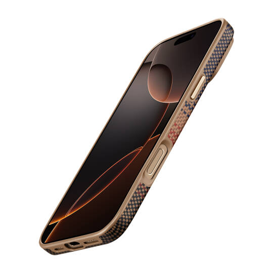 Apple iPhone 16 Pro Kılıf M-safe Şarj Özellikli Aramid Karbon Fiber Pitaka Military-Grade Sunset-Moonrise Serisi Sunset Kapak - 8