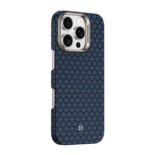 Apple iPhone 16 Pro Kılıf M-Safe Şarj Özellikli Benks ArmorAir ArmorGrid Serisi Kevlar Karbon Kapak Mavi