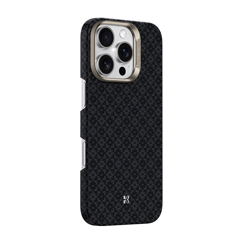 Apple iPhone 16 Pro Kılıf M-Safe Şarj Özellikli Benks ArmorAir ArmorGrid Serisi Kevlar Karbon Kapak - 1