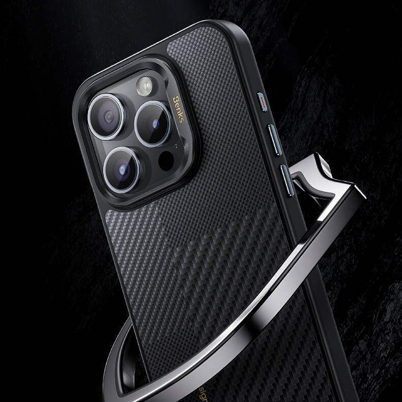 Apple iPhone 16 Pro Kılıf M-safe Şarj Özellikli Karbon Fiber Benks Montage Hybrid ArmorPro Kevlar Kapak - 8