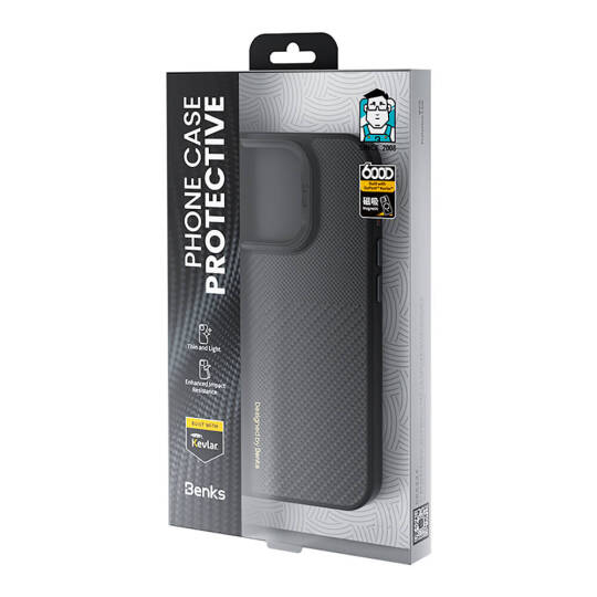 Apple iPhone 16 Pro Kılıf M-safe Şarj Özellikli Karbon Fiber Benks Montage Hybrid ArmorPro Kevlar Kapak - 9