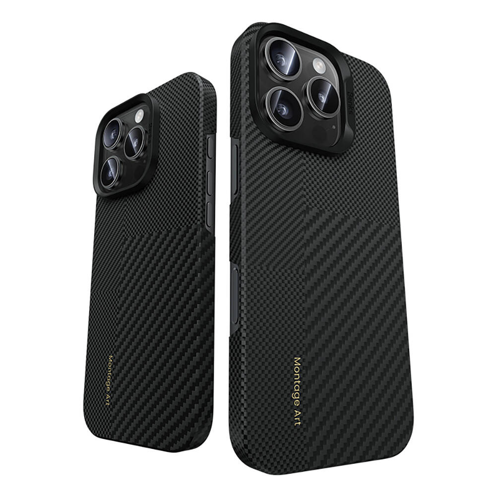Apple iPhone 16 Pro Kılıf M-safe Şarj Özellikli Karbon Fiber Metal Kamera Çerçeveli Benks Montage ArmorAir Kevlar Kapak - 3