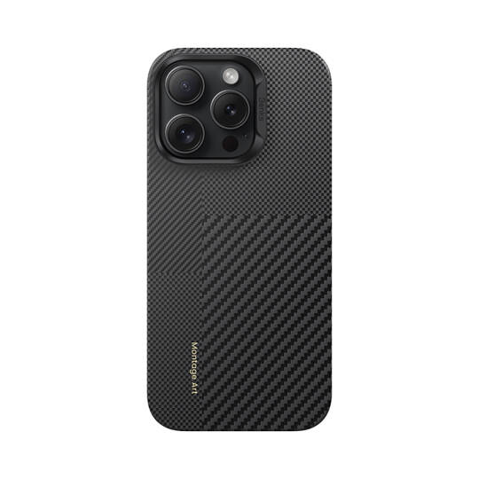 Apple iPhone 16 Pro Kılıf M-safe Şarj Özellikli Karbon Fiber Metal Kamera Çerçeveli Benks Montage ArmorAir Kevlar Kapak Siyah